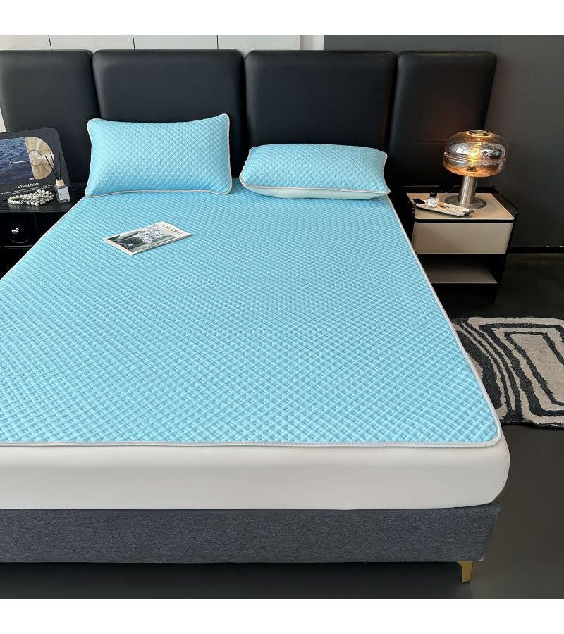 Luxurious Cool Feeling Mat Cushion Summer Cooling Mat Soft Skin-Friendly Breathable Waffle Design Durable Cooling Pad for Outdoor Camping Travel Sky Blue 78.74*86.61 - Image 1