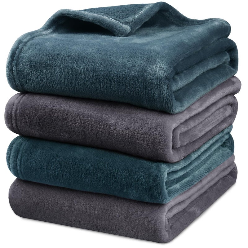 Onarway Dog Blanket Washable for Puppy: 4 Packs Dog Blankets 40â€x28â€ - Fluffy Soft Small Throw for Cat Puppy Kitten Dogs - Fleece Pet Blankets for Bed Sofa Car and Indoor - Lake Green and Purple - Image 1