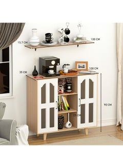 AGD Multipurpose Coffee Corner Cabinet, Kitchen Bakers, with Wooden Spice Rack and Cup Hanging, Perfect for Living Room, Kitchen, Office, White  - Image 2