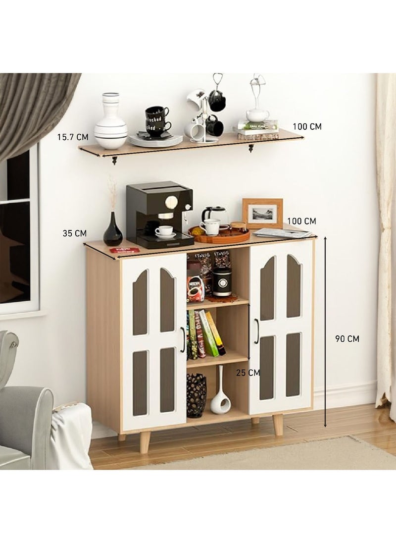 AGD Multipurpose Coffee Corner Cabinet, Kitchen Bakers, with Wooden Spice Rack and Cup Hanging, Perfect for Living Room, Kitchen, Office, White  - Image 2