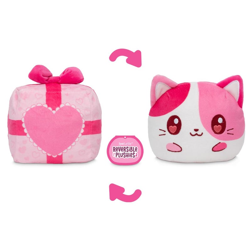 TeeTurtle Cat Valentine's Day Present Reversible Plushie - 4-Inch Two-Sided Flip Plush Toy with Embroidered Details - Cute Mini Collectible Plush for Kids, Teens, and Adults - Image 3