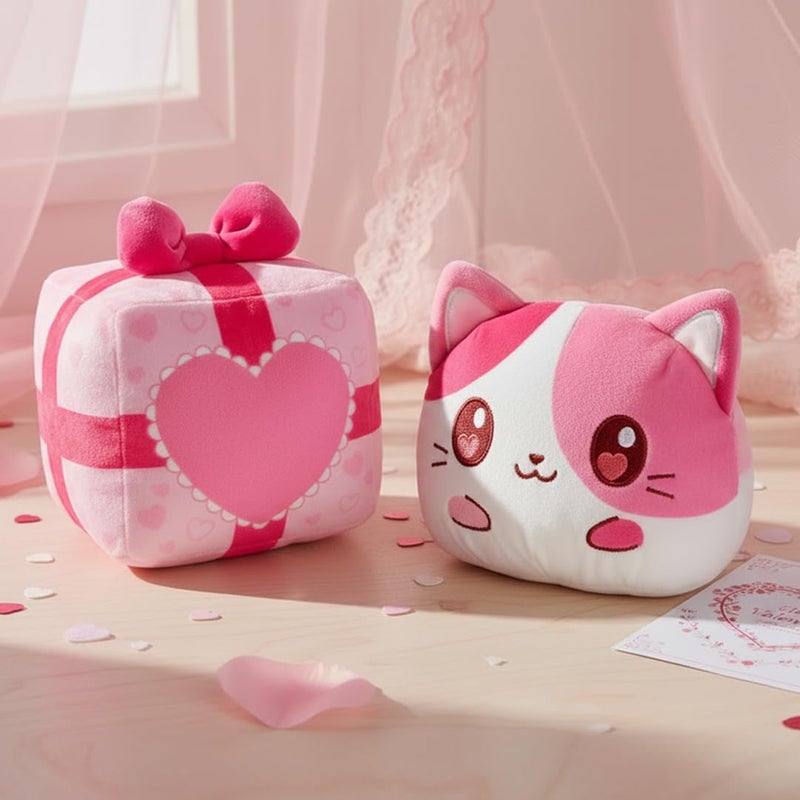 TeeTurtle Cat Valentine's Day Present Reversible Plushie - 4-Inch Two-Sided Flip Plush Toy with Embroidered Details - Cute Mini Collectible Plush for Kids, Teens, and Adults - Image 4