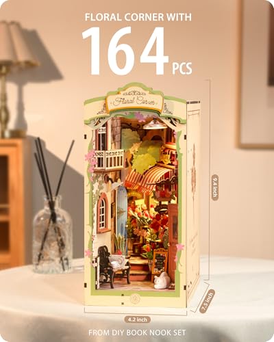 Wowood DIY Book Nook Floral Corner, 3D Puzzle Book Nook Kits for Adults, Decorative Book Nooks for Bookshelf Miniature Scenes, DIY Crafts/Gifts/Decorations for Adults (Floral Corner) - Image 2