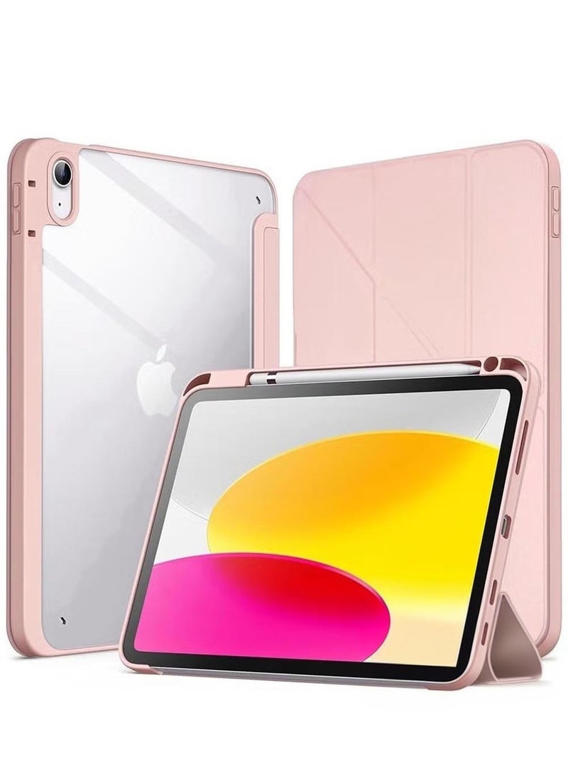 ARMOR - Case for iPad 10th Generation 10.9 Inch 2022 / iPad 11th Generation (A16) 10.9 Inch 2025 Built-in Pencil Holder Flexible Back Cover, Trifold Stand, Auto Sleep Wake Rebound Series Clear / Pink - Image 1