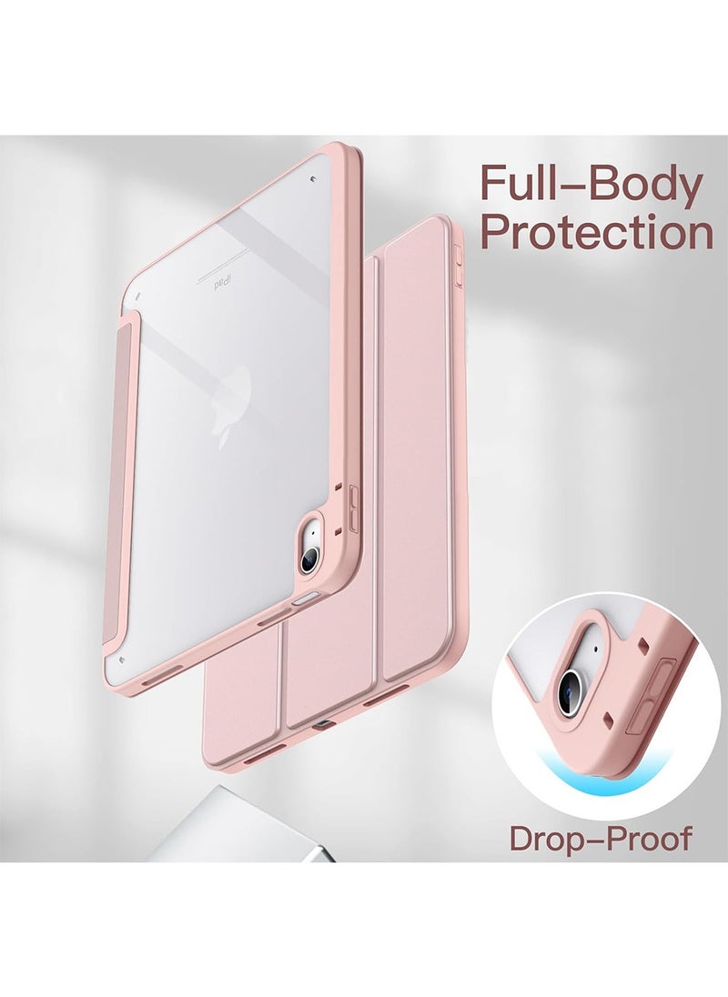 ARMOR - Case for iPad 10th Generation 10.9 Inch 2022 / iPad 11th Generation (A16) 10.9 Inch 2025 Built-in Pencil Holder Flexible Back Cover, Trifold Stand, Auto Sleep Wake Rebound Series Clear / Pink - Image 1