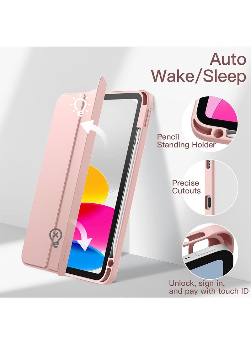 ARMOR - Case for iPad 10th Generation 10.9 Inch 2022 / iPad 11th Generation (A16) 10.9 Inch 2025 Built-in Pencil Holder Flexible Back Cover, Trifold Stand, Auto Sleep Wake Rebound Series Clear / Pink - Image 1