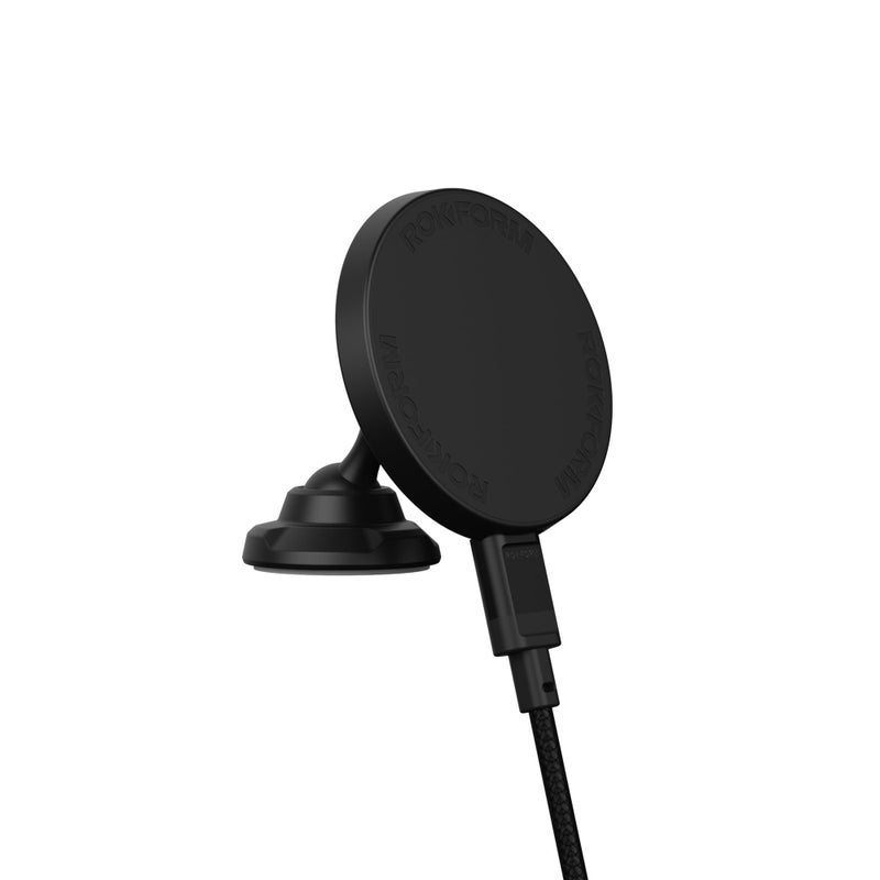 ROKFORM Wireless Car Charger, Magnetic Swivel Dash Mount, Compatible with Mag Safe Cases, Adhesive Phone Holder, USB-C to USB-C Cable Included (Black) - Image 1