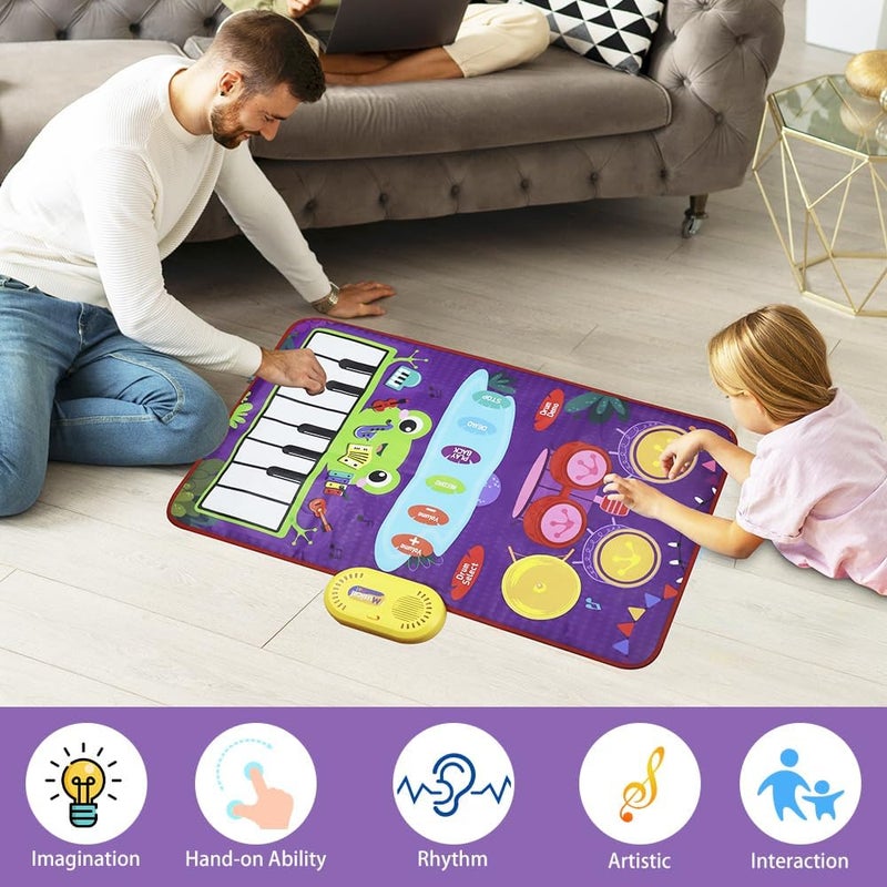 Baby Music Mat for Boys Girls Gift, Baby Toys 2-in-1 Toddler Musical Toys Piano Keyboard Drum Mat with 2 Sticks, Early Education Learning Floor Blanket for 1 2 3 4 5 6 Year Old Kids Birthday Present - Image 5