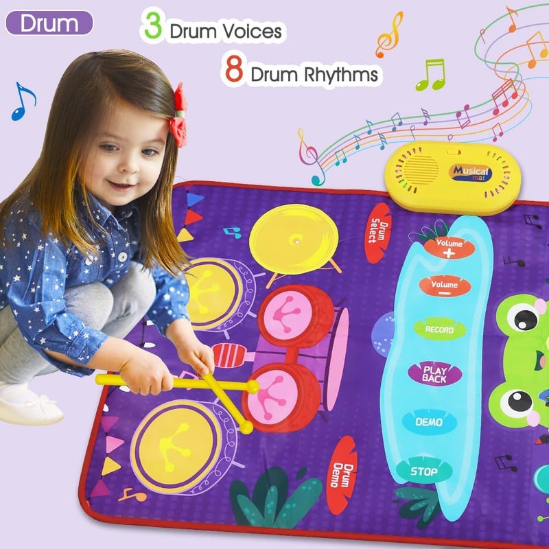 Baby Music Mat for Boys Girls Gift, Baby Toys 2-in-1 Toddler Musical Toys Piano Keyboard Drum Mat with 2 Sticks, Early Education Learning Floor Blanket for 1 2 3 4 5 6 Year Old Kids Birthday Present - Image 4