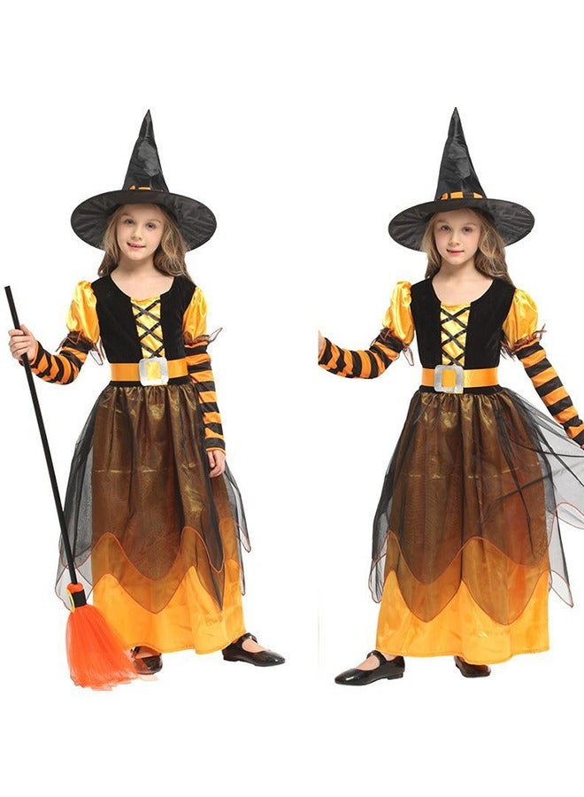 JCB CHIC Witch Costume Girl Halloween Witch Dress Princess Dress with Hat Cosplay Set for Halloween, Carnival, Fancy Dress Parties(S) - Image 2