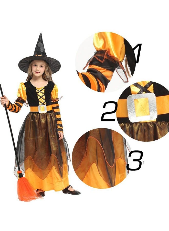 JCB CHIC Witch Costume Girl Halloween Witch Dress Princess Dress with Hat Cosplay Set for Halloween, Carnival, Fancy Dress Parties(S) - Image 3