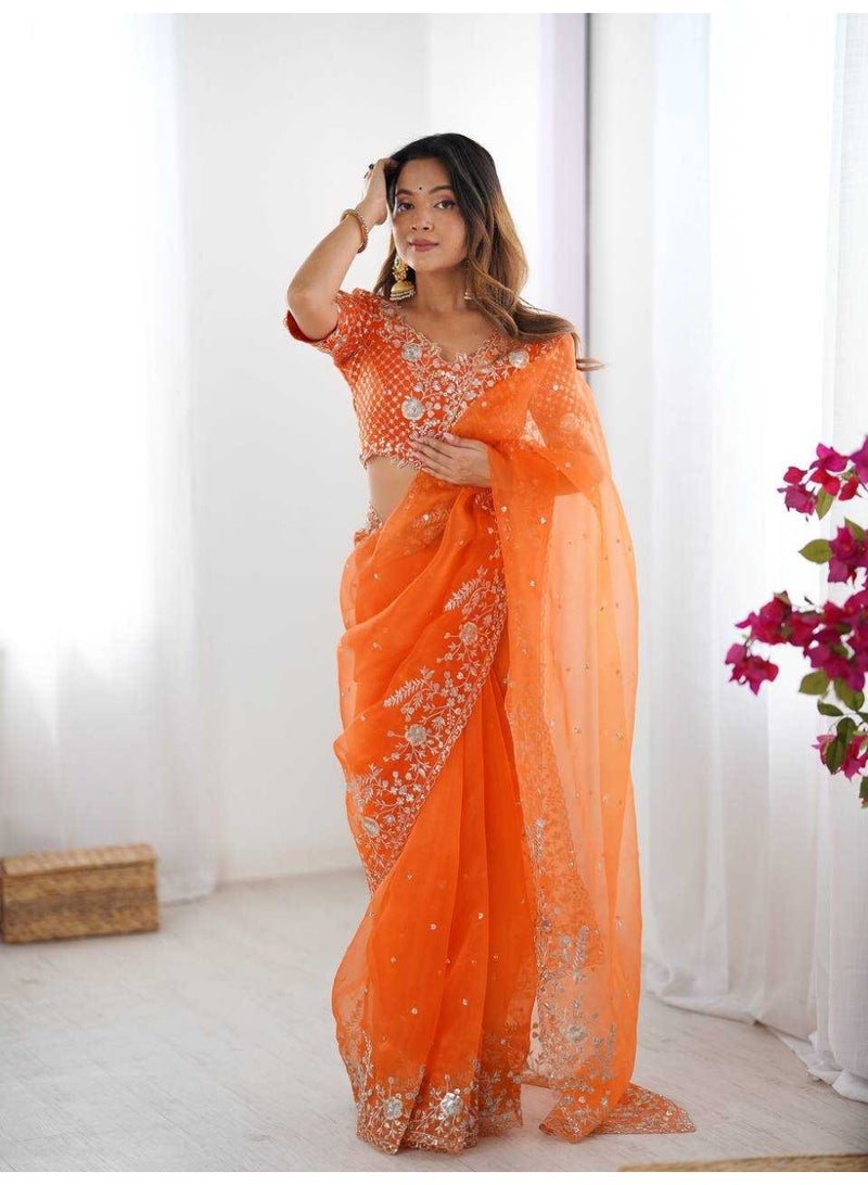 Organza saree Indian saree with thread works | Organza saree | Indian saree with works | Running blouse available
