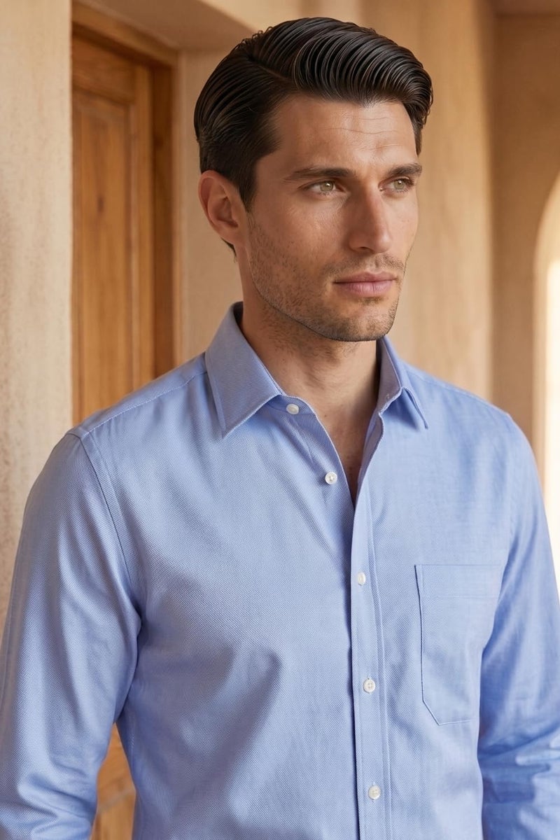 Louis Philippe Cotton Men's Slim Fit Shirt (LPSFMSLFS89743_Blue, 40 - Image 5