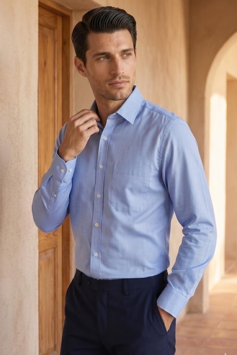 Louis Philippe Cotton Men's Slim Fit Shirt (LPSFMSLFS89743_Blue, 40 - Image 3