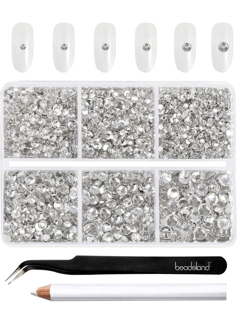 BEADSLAND - Beadsland 4300pcs Flatback Rhinestones,Clear Rhinestones Nail Gems Round Crystal Rhinestones for Crafts,Mixed 6 Sizes with Picking Tweezers and Wax Pencil Kit, SS6-SS20,Crystal - Image 1