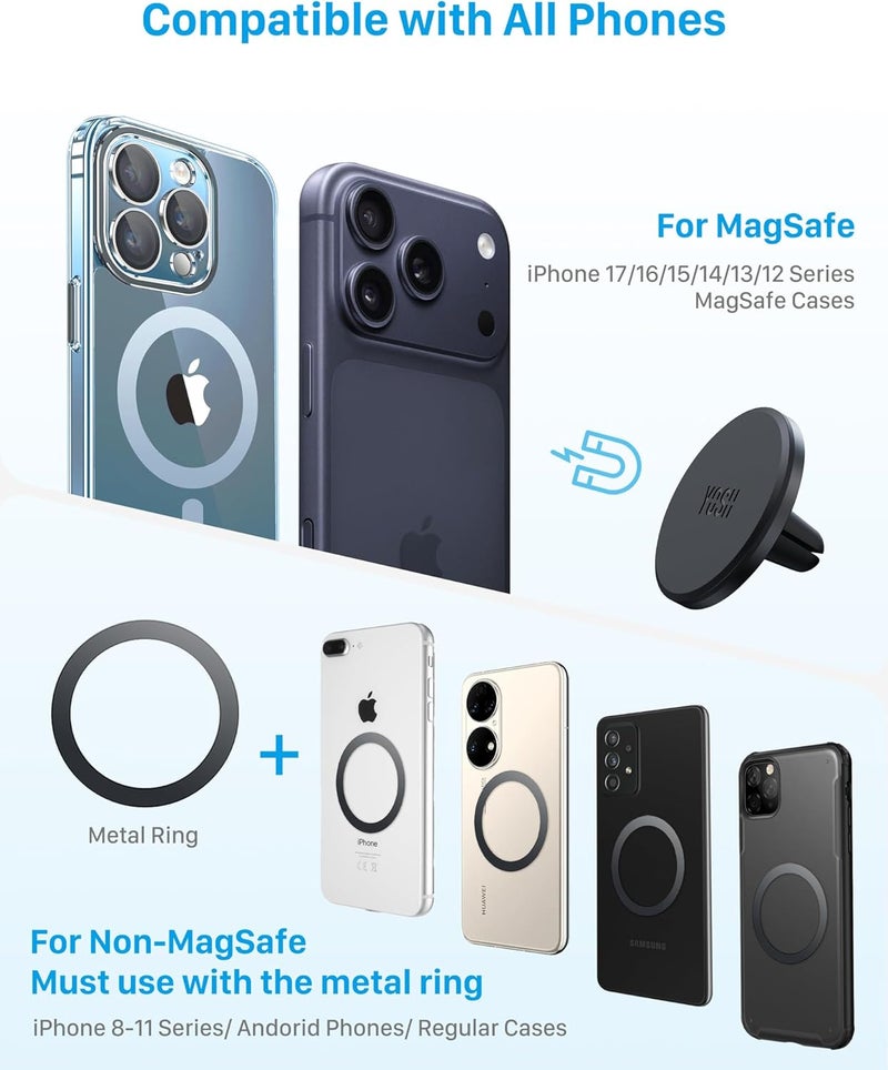 YOSH Car Phone Holder for MagSafe, Magnetic Car Phone Holder for Ventilation Grilles, Universal for iPhone Samsung Pixel & Other Geräte - with Magnet Ring (2 Stücke) - Image 2
