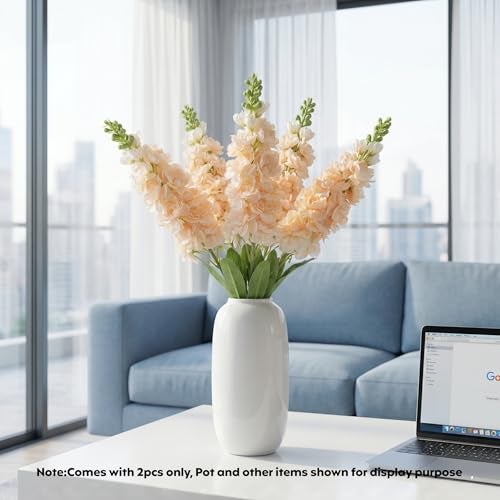 Decor & More 2 PCS Realistic Silk Delphinium Long Stem Artificial Flowers Bunch Without Pot | Artificial Flower for Decoration | Long Artificial Flowers for Big Vase | Home & Restaurant (Champagne) - Image 4