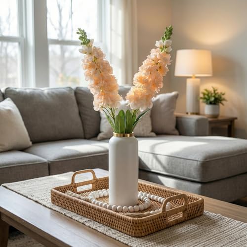 Decor & More 2 PCS Realistic Silk Delphinium Long Stem Artificial Flowers Bunch Without Pot | Artificial Flower for Decoration | Long Artificial Flowers for Big Vase | Home & Restaurant (Champagne) - Image 1