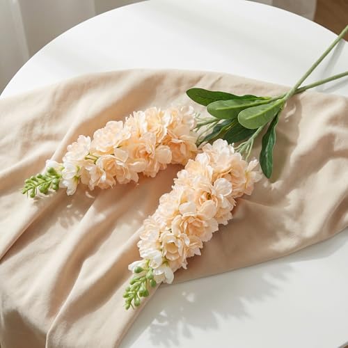 Decor & More 2 PCS Realistic Silk Delphinium Long Stem Artificial Flowers Bunch Without Pot | Artificial Flower for Decoration | Long Artificial Flowers for Big Vase | Home & Restaurant (Champagne) - Image 3