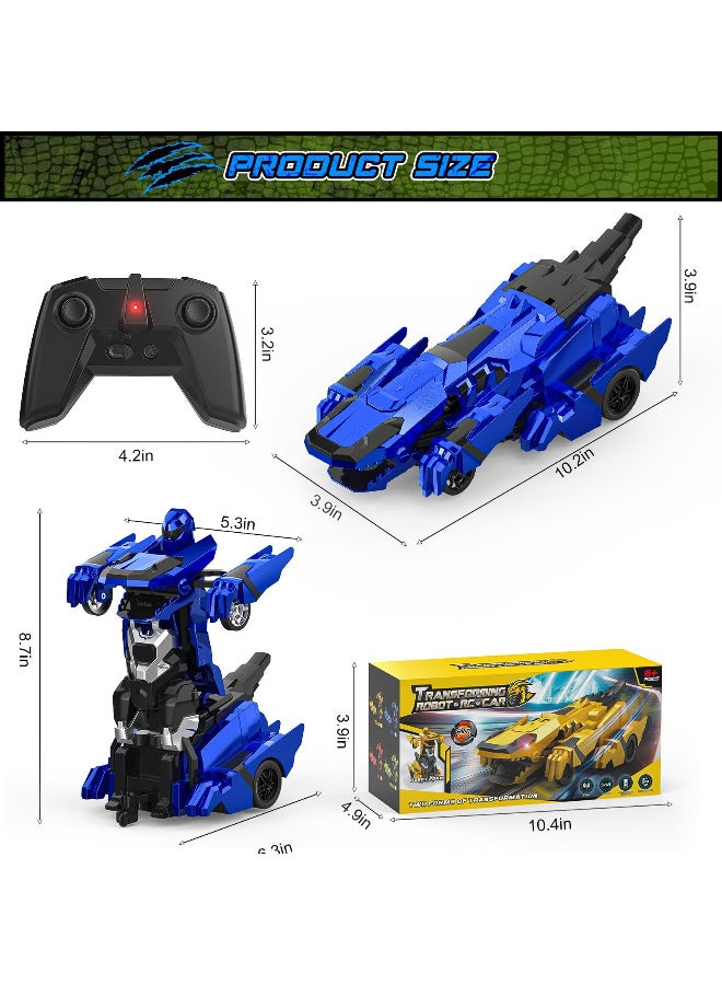 ZESITH 2.4G Remote Control Dinosaur Transforming Car, One Key Deformation Robot Upright Walking Battle Kids Toy – Blue - Image 3