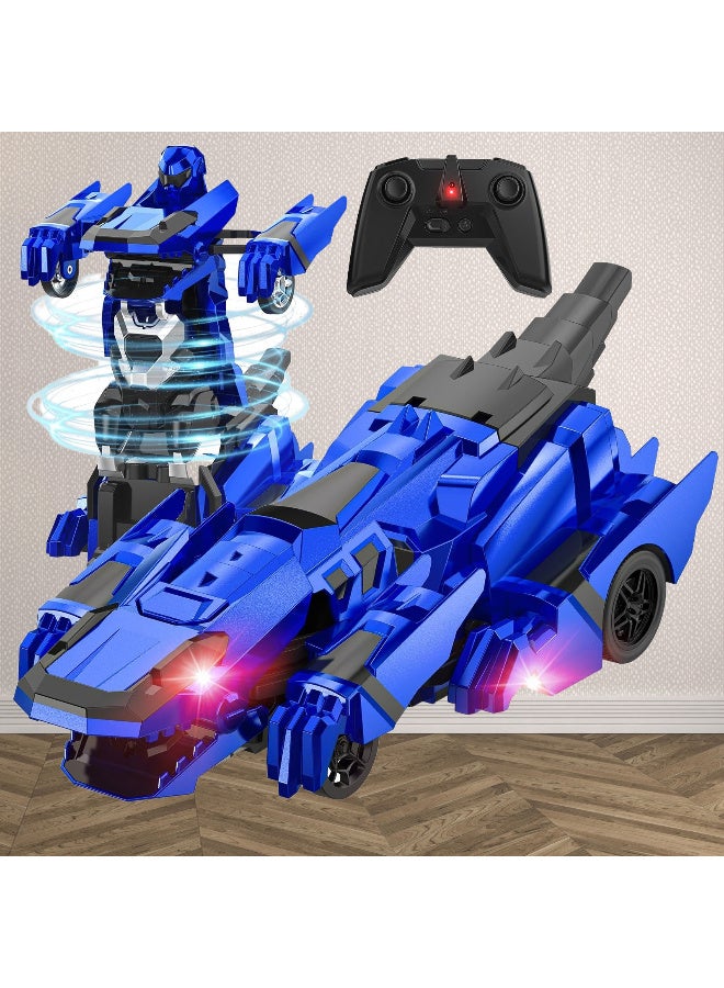 ZESITH 2.4G Remote Control Dinosaur Transforming Car, One Key Deformation Robot Upright Walking Battle Kids Toy – Blue - Image 5