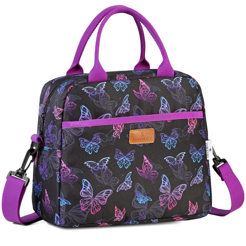 VX VONXURY Lunch Bag for Women Insulated Lunch Box Bag Butterfly Thermal Lunch Tote with Removable Shoulder Strap VONXURY