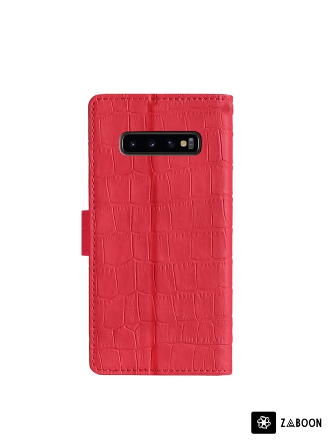 Zaboon Protective Case For Samsung Galaxy S10 Skin Feel Crocodile Texture Magnetic Clasp Horizontal Flip PU Leather Case with Holder & Card Slots & Wallet - Image 3
