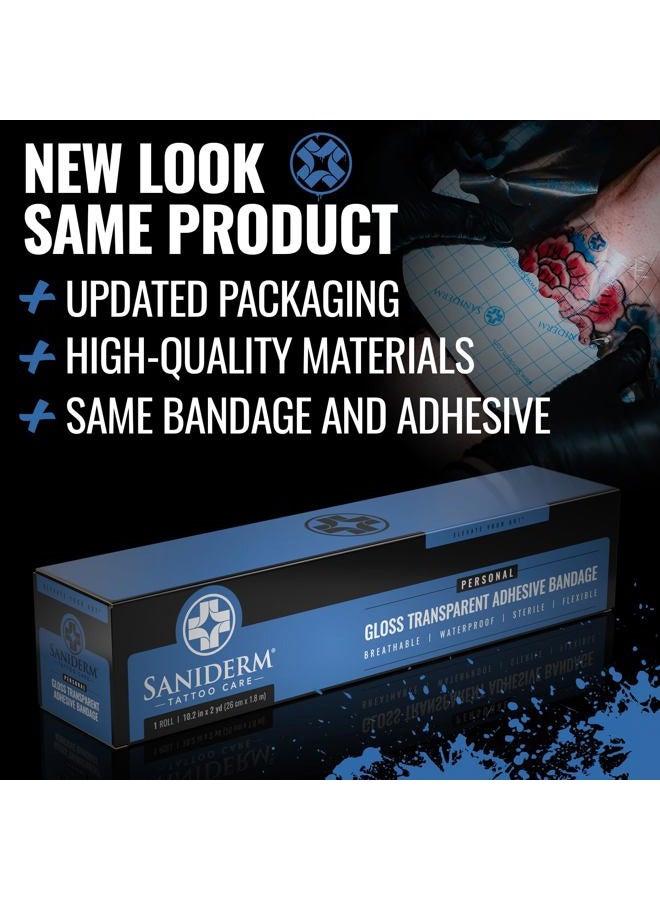 Saniderm Original Tattoo Aftercare Bandage (Personal Roll, 10.2 in x 2 yd) – Convenient, Faster Tattoo Healing and Protection – Sterile, Waterproof, and Latex-Free Tattoo Aftercare Wrap – Gloss Finish - Image 2