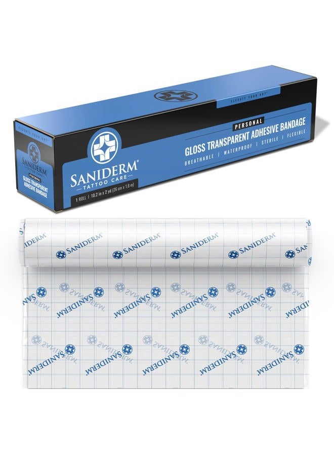 Saniderm Original Tattoo Aftercare Bandage (Personal Roll, 10.2 in x 2 yd) – Convenient, Faster Tattoo Healing and Protection – Sterile, Waterproof, and Latex-Free Tattoo Aftercare Wrap – Gloss Finish - Image 1
