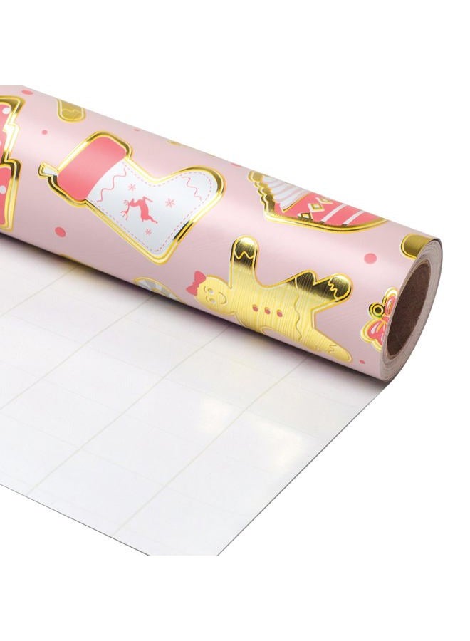 LDGOOAEL Mini Christmas Wrapping Paper Roll (17 inches X 32.8 feet) - Easy-Tear Cut Lines on Back - Pink Gold with Metallic Shine for Small/Medium Gifts, Xmas Party - Image 2