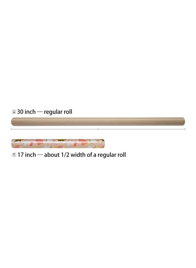 LDGOOAEL Mini Christmas Wrapping Paper Roll (17 inches X 32.8 feet) - Easy-Tear Cut Lines on Back - Pink Gold with Metallic Shine for Small/Medium Gifts, Xmas Party - Image 3