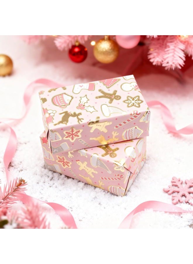 LDGOOAEL Mini Christmas Wrapping Paper Roll (17 inches X 32.8 feet) - Easy-Tear Cut Lines on Back - Pink Gold with Metallic Shine for Small/Medium Gifts, Xmas Party - Image 5