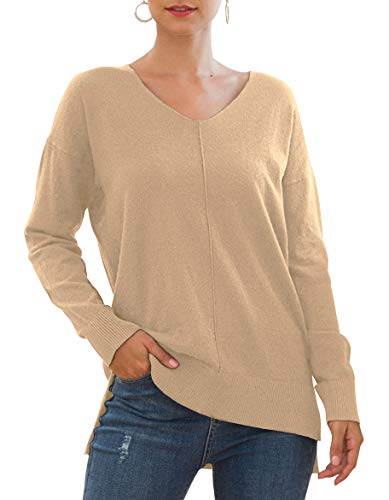 Jouica Women's Casual V Neck Long Sleeve Knit Top Loose Pullover Sweater,Khaki,Small - Image 5
