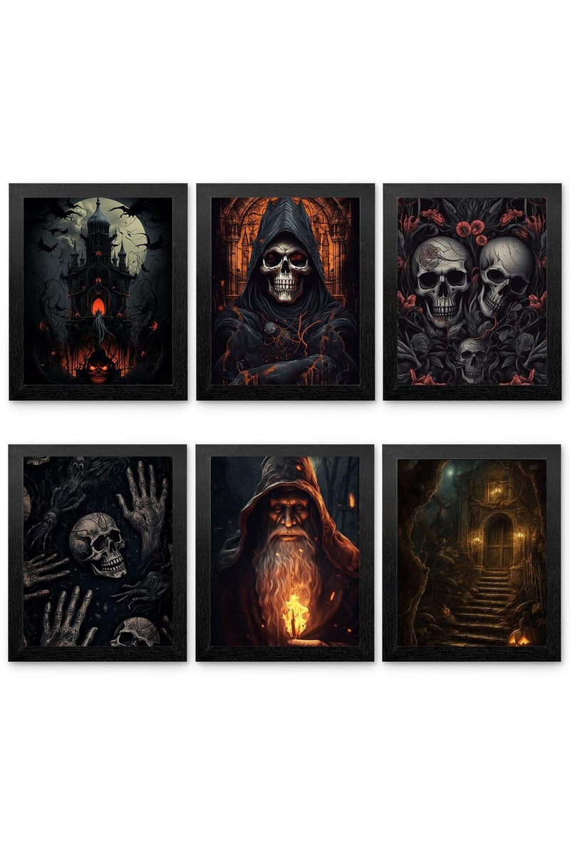 HoozGee Framed Gothic Room Decor Witchy Wall Decor with FRAME Halloween Party Decor Gothic Manor Portraits Horror Goth Wall Art Prints House Creepy Spooky Creepy Posters (Halloween, 11"x14" FRAMED) - Image 1