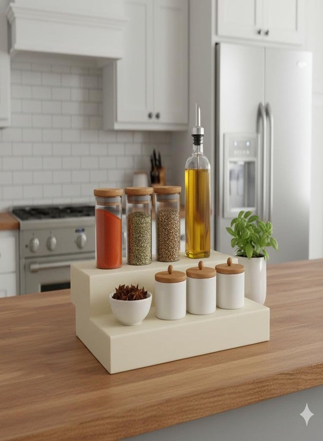 appeasy 2-Step Spice Rack Organizer | Durable & Sturdy ABS Plastic Construction | Cosmetic Organizer Shelf For Bathroom, Office & Kitchen | Freestanding Display Stand - OffWhite - Image 1