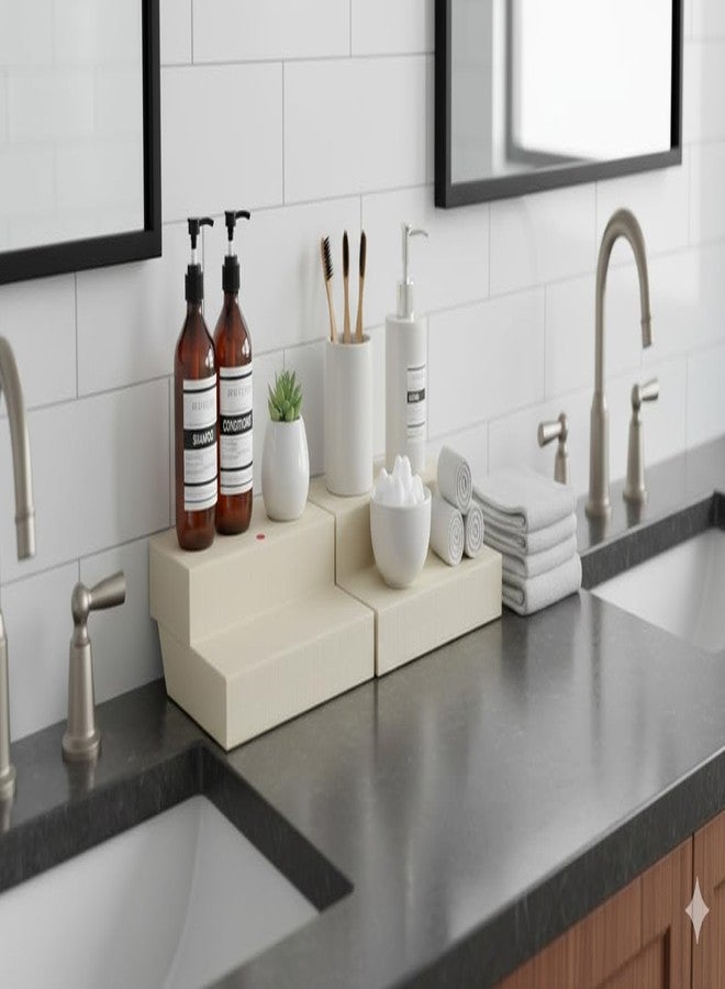 appeasy 2-Step Spice Rack Organizer | Durable & Sturdy ABS Plastic Construction | Cosmetic Organizer Shelf For Bathroom, Office & Kitchen | Freestanding Display Stand - OffWhite - Image 5