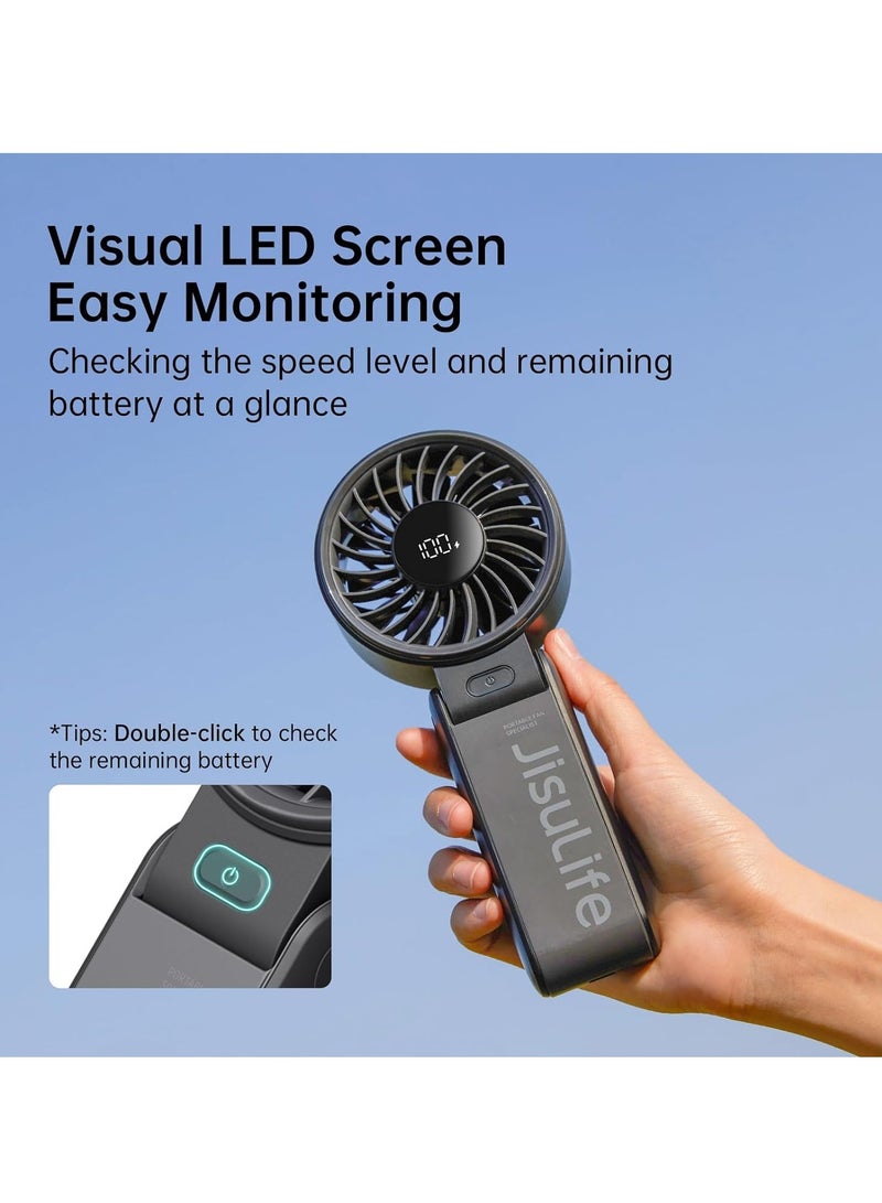 KASTWAVE Portable Handheld Fan,  2024 Powerful Portable Fan with LED Display, 3 IN 1 Mini Hand Fan, Portable Fan Rechargeable, 150°Folded, 5 Speeds, Lanyard, Hand/Desk/Neck Fan, Quiet Personal Fan, Black  - Image 3