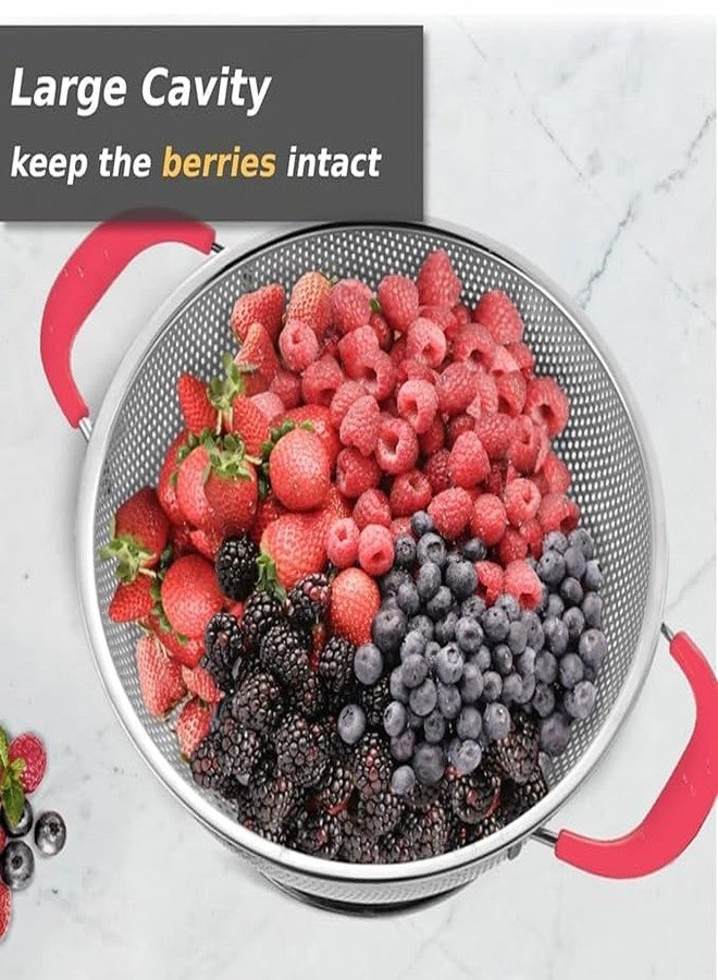 Calyrex Stainless Steel Colander Silicone Handle Large Heavy Duty Professional Kitchen Strainer Great for Pasta, Berry, Veggies, Noodles, Fruits - Image 5