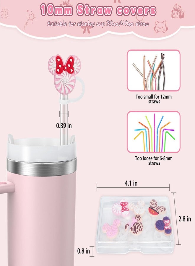 yomanta 6PCS Straw Covers for Stanley Cup Tumbler 30 oz / 40 oz Leak Proof Straw Toppers 10mm Silicone Cute Straw Stopper Caps for Stanley Cup Accessories-Pink Mice - Image 3