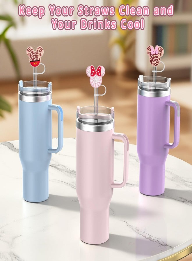 yomanta 6PCS Straw Covers for Stanley Cup Tumbler 30 oz / 40 oz Leak Proof Straw Toppers 10mm Silicone Cute Straw Stopper Caps for Stanley Cup Accessories-Pink Mice - Image 5