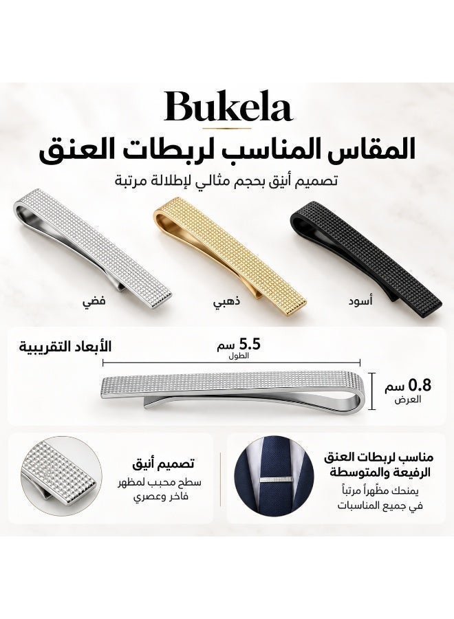Bukela Tie Pin Tie Clip Set of 3 Silver Black  for Men in Gift Box - Image 2
