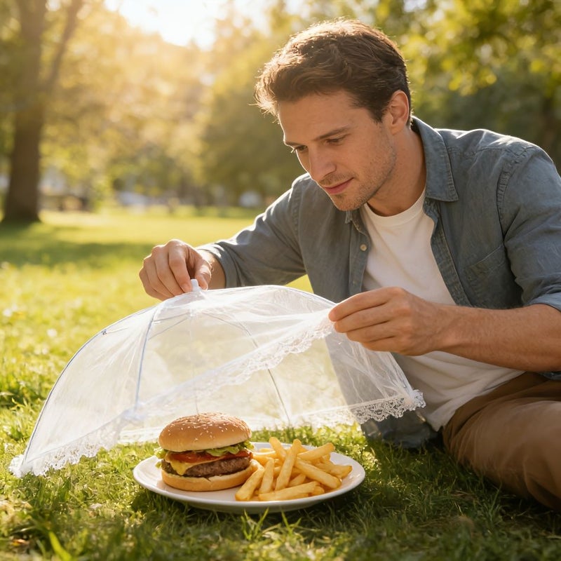 Set Of 2 Collapsible White Mesh Food Covers Effective Protection Against Insects And Flies Convenient Outdoor Dining Table Cover For Picnics Barbecues And Gatherings - Image 3