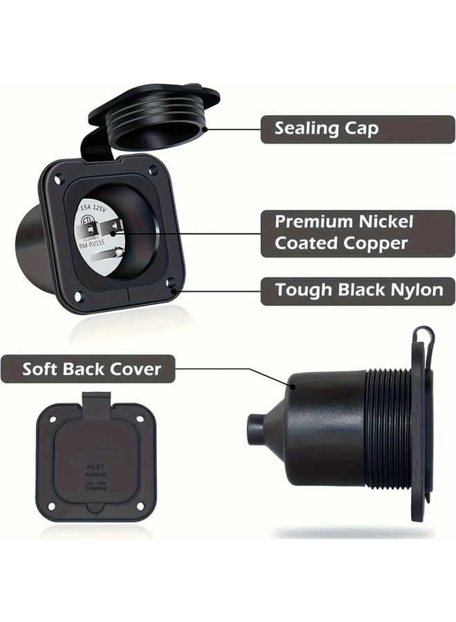 1pc Black 15A 125V US Male Plug Charging Socket with Locking Mechanism Heavy Duty Copper Construction for RV Camper Car Trailer Boat Home Industrial Use Power Adapter - Image 4
