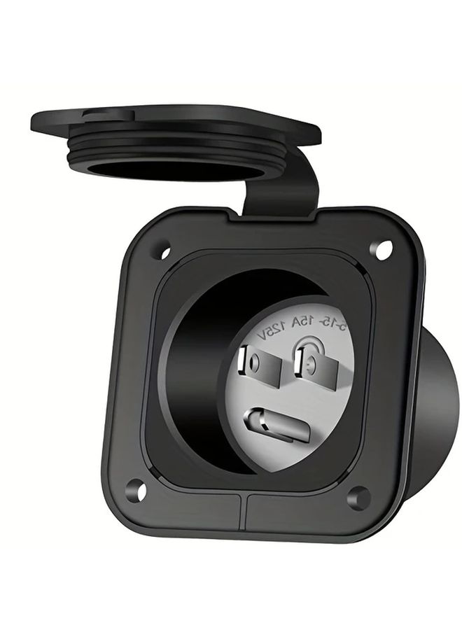 1pc Black 15A 125V US Male Plug Charging Socket with Locking Mechanism Heavy Duty Copper Construction for RV Camper Car Trailer Boat Home Industrial Use Power Adapter - Image 1