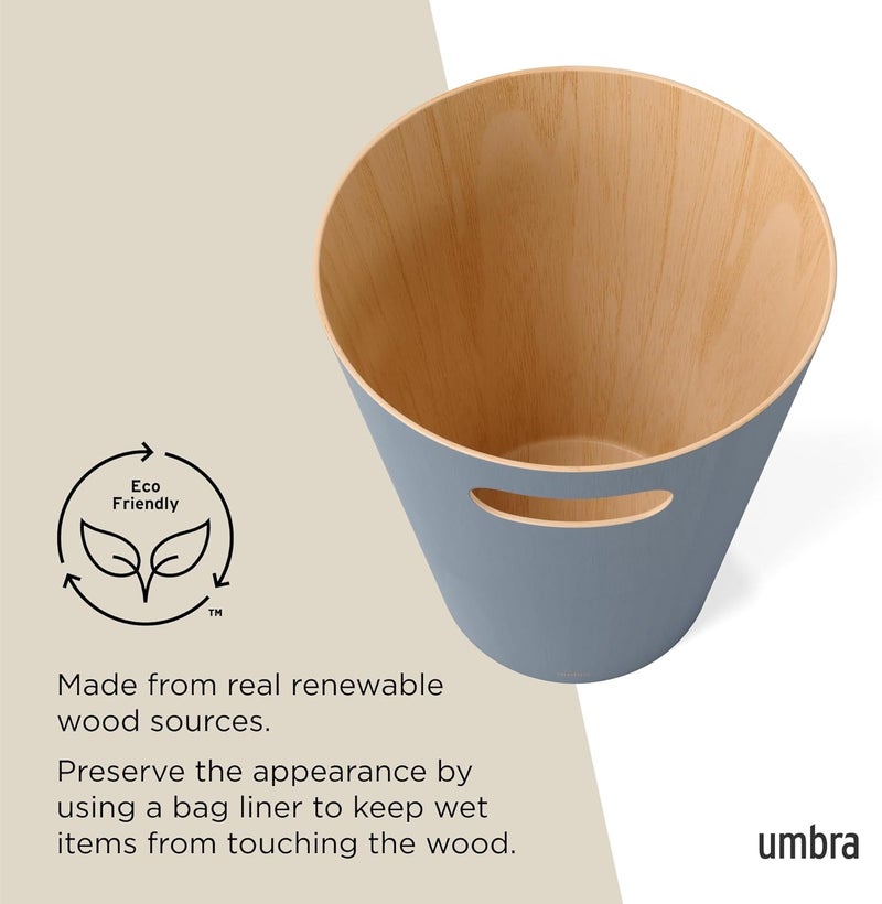 Umbra Woodrow 2-Gallon Modern Wooden Trash Can Wastebasket, Attractive Bin for Garbage or Recycling, Suitable for Home or Office, Slate Blue - Image 5