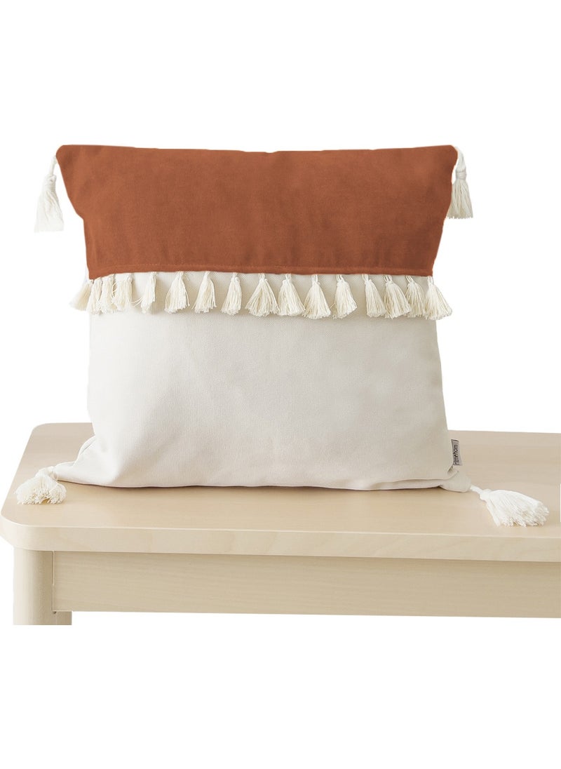 Ritmo Home Tasseled Fringed Scandinavian Throw Pillow Cover Cinnamon Cream  - Image 1