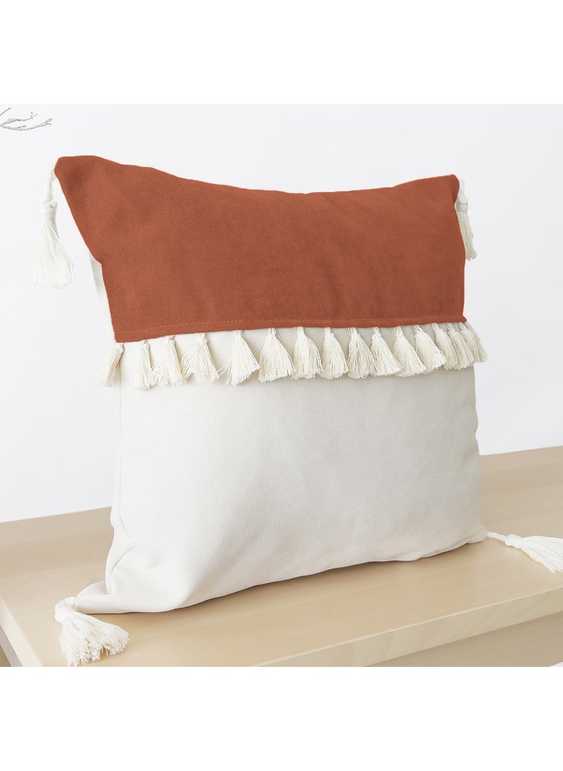 Ritmo Home Tasseled Fringed Scandinavian Throw Pillow Cover Cinnamon Cream  - Image 2