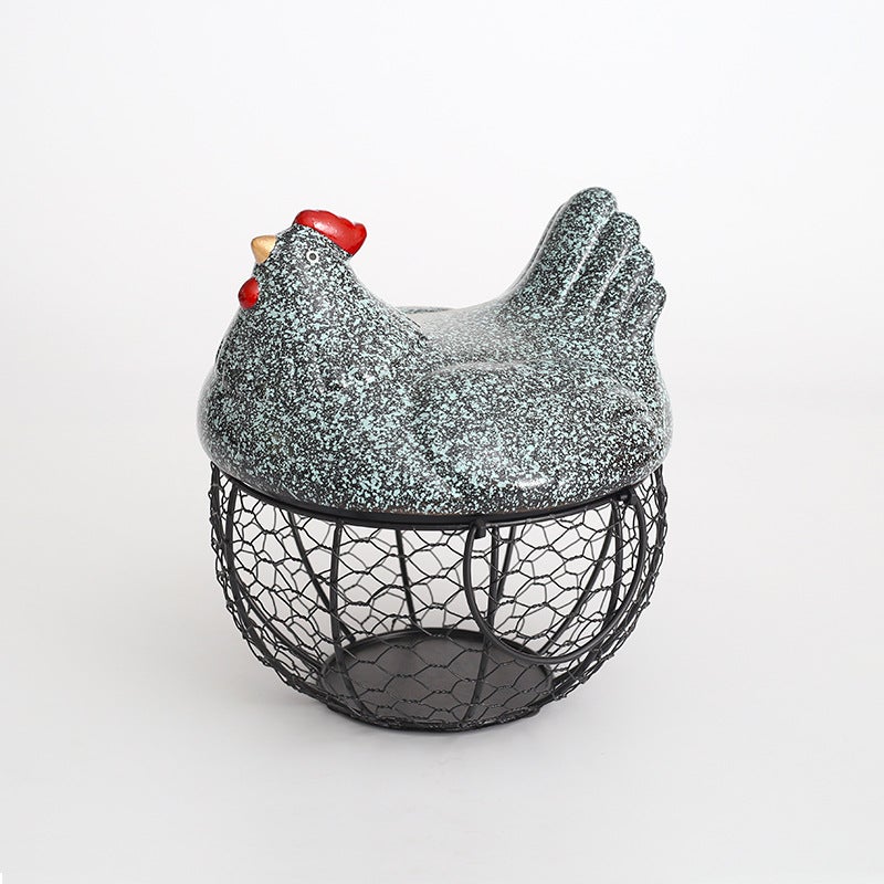Handmade Retro Decorative Storage Tray with Ceramic Lid and Iron Basket - Image 4