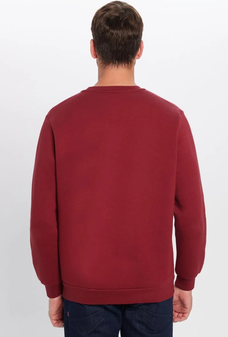 تودورس Unisex Oversize Wide Cut Cotton Soft Textured Fleece Inside Basic Claret Red Crew Neck Sweatshirt