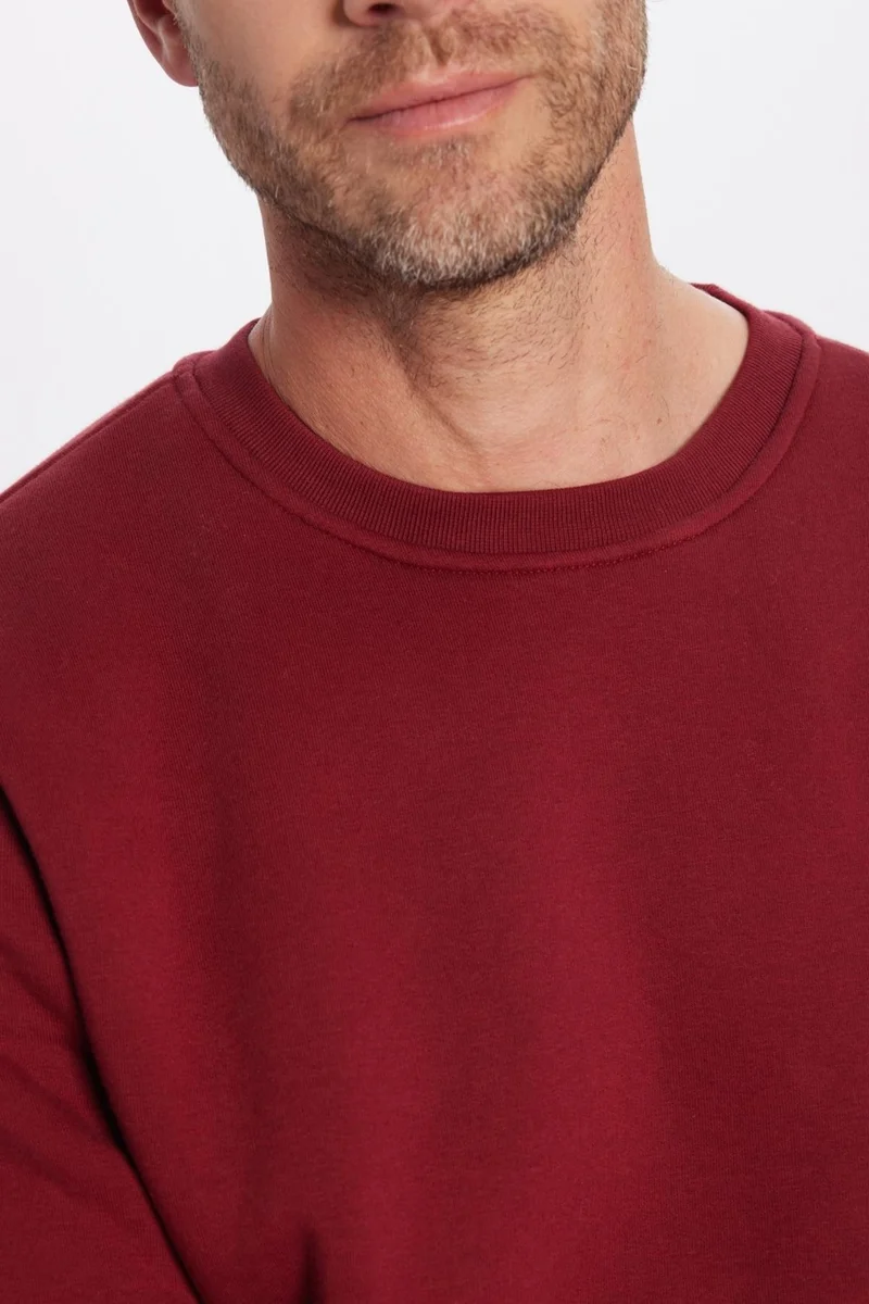 تودورس Unisex Oversize Wide Cut Cotton Soft Textured Fleece Inside Basic Claret Red Crew Neck Sweatshirt